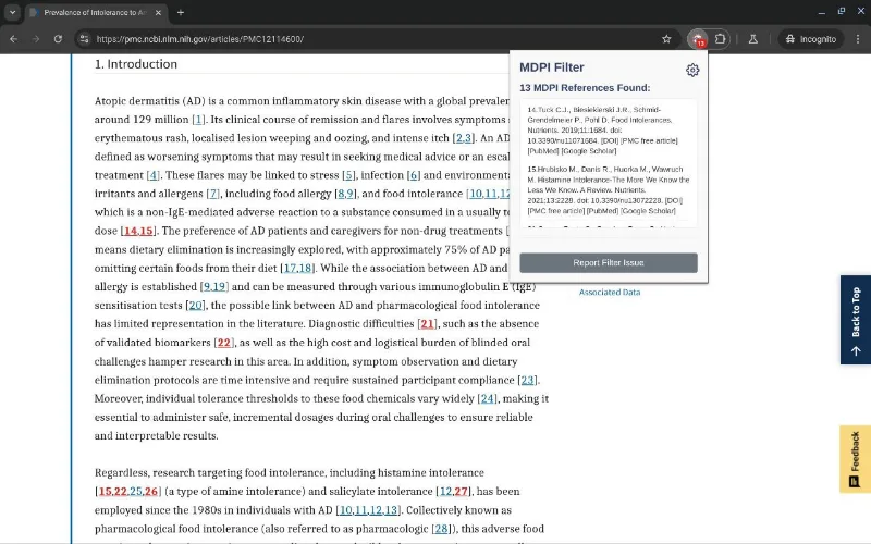 MDPI Filter highlighting a publication in a literature-search result